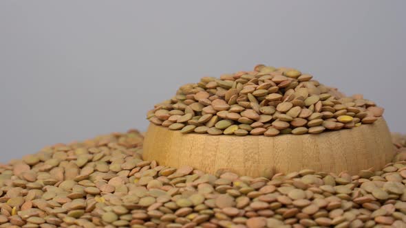 Raw brown lentils on white background.