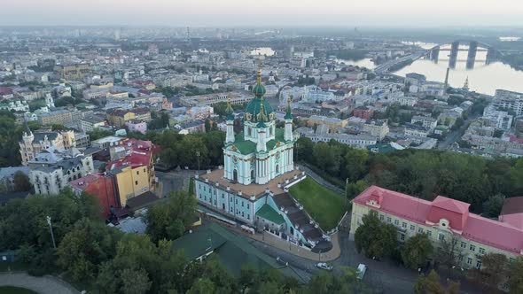 St. Andrew's Church and the Podil in Kyiv, Ukraine in the Morning