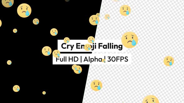 Crying Face Emoji Falling with Alpha