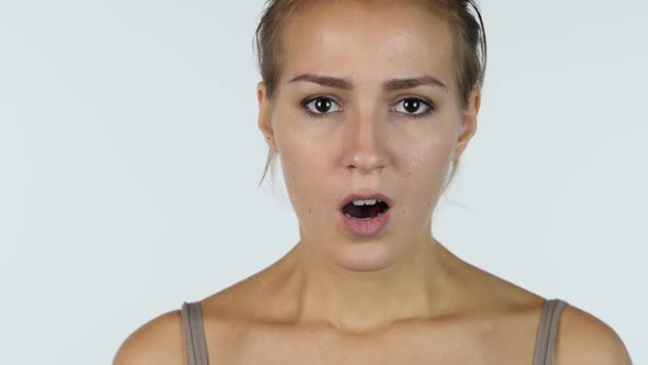 Shock, Disturbed,  Close up of Upset Girl, White Background