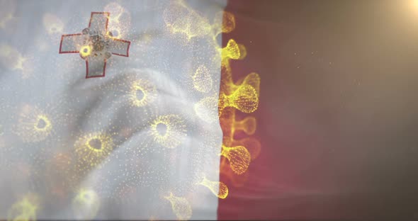 Malta Flag With Corona Virus Bacteria alt