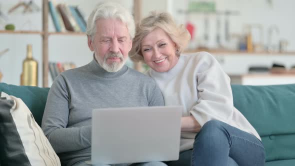 Old Couple Celebrating Success While Using Laptop at Home