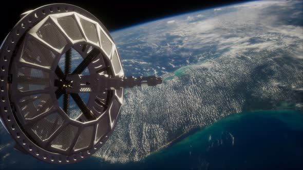 Futuristic Space Satellite Orbiting the Earth