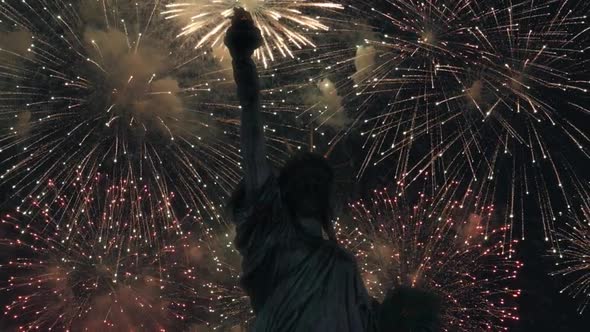 Statue Of Liberty And Firework Celebration