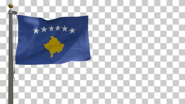 Kosovo Flag on Flagpole with Alpha Channel