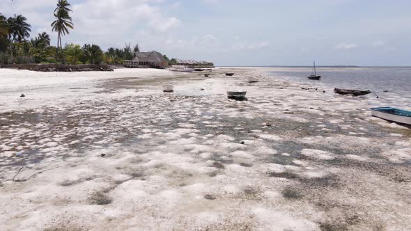 Aerial View of Low Tide in the Ocean Near the Coast of Zanzibar Tanzania