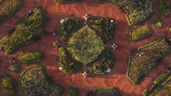 Rotating top down aerial view of Rosedal de Palermo park