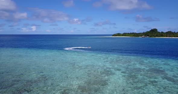 Beautiful drone island view of a summer white paradise sand beach and blue ocean background in best 