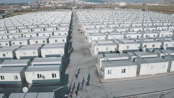 Aerial View Of Prefabricated Houses and Refugee Children 5
