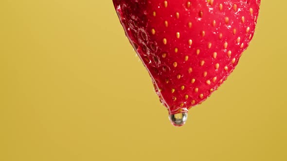 Red Strawberry Isolated on Yellow Background Juicy Ripe Berry Closeup Sweet Fresh Fruits