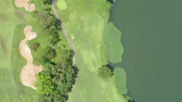 Aerial view of Golf Course with putting green grass and trees
