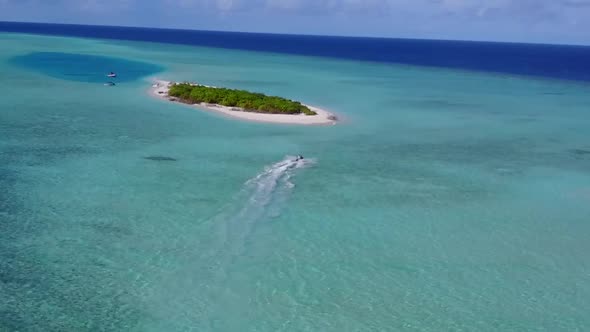 Drone view seascape of exotic bay beach trip by sea with sand background