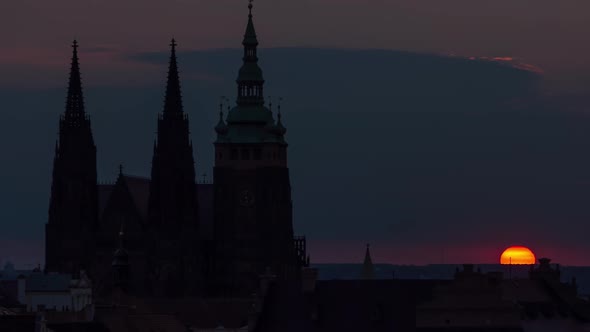 A Beautiful View of Prague at Sunrise on a Misty Morning Timelapse