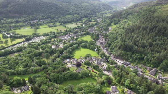 Betws y coed north Wales UK high drone aerial view