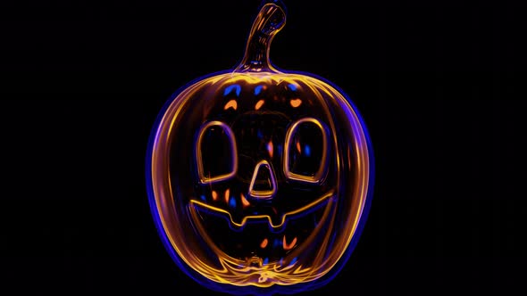 Endless Loop appearance of neon pumpkin on a black background