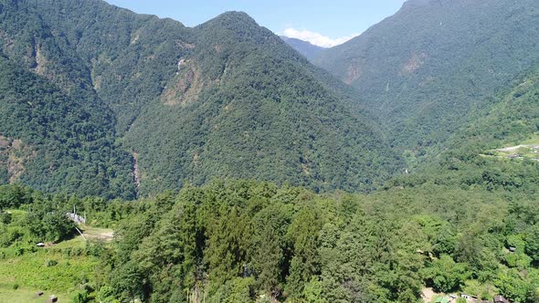 Yuksom village in Sikkim state in India seen from the sky