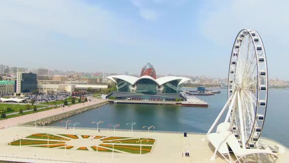 Edit Areal view of Baku city, Caspian seaside by drone April 2022