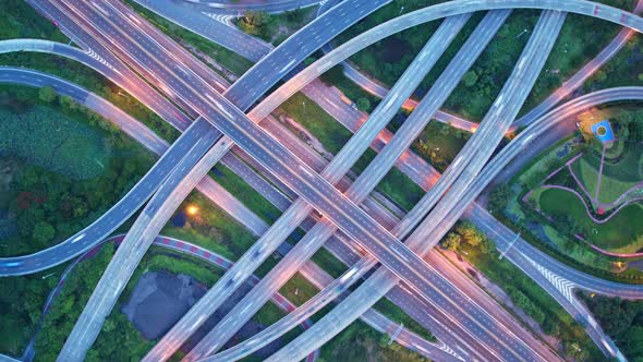 4K : aerial view of drone shot over freeway and interchange road