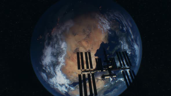 International Space Station in Outer Space Over the Planet Earth Orbit