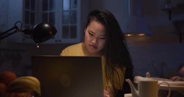 Young Mother with Baby Working on Laptop