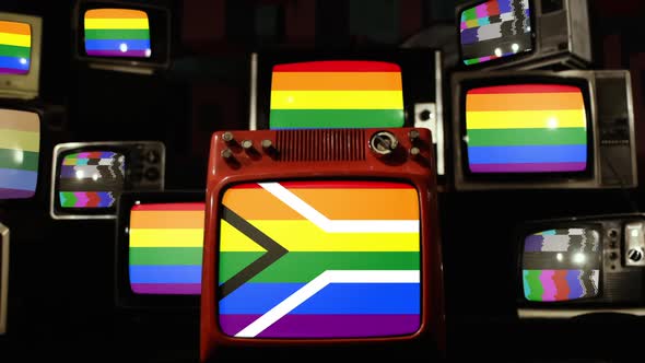 Gay pride flag of South Africa on Retro TVs.