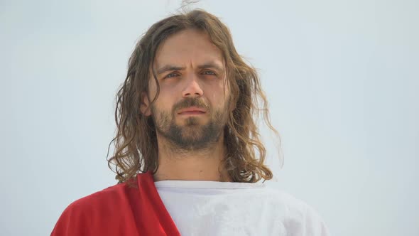 Jesus Crying and Looking Into Camera, Feeling Compassion for People, Mercy