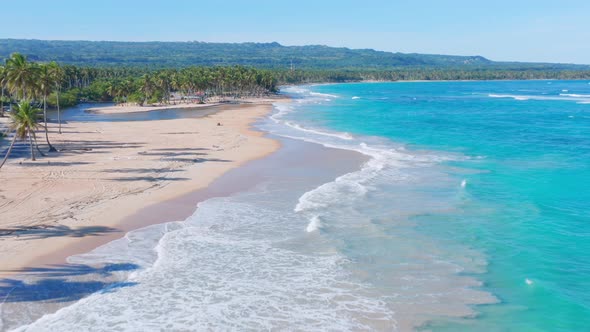 Flight over turquoise waters of Arroyo Salado beach, Dominican Republic