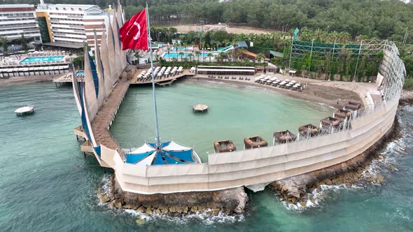 Turkısh flag aerıal vıew 4 K Turkey Alanya