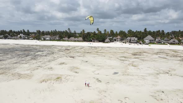 Zanzibar Tanzania  Kitesurfing Near the Shore Slow Motion