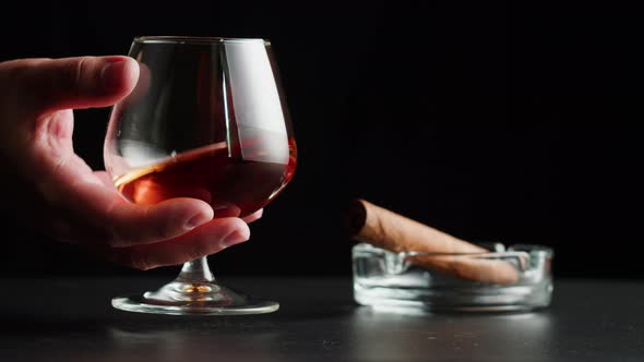 Brandy or Whiskey and Cigar Closeup