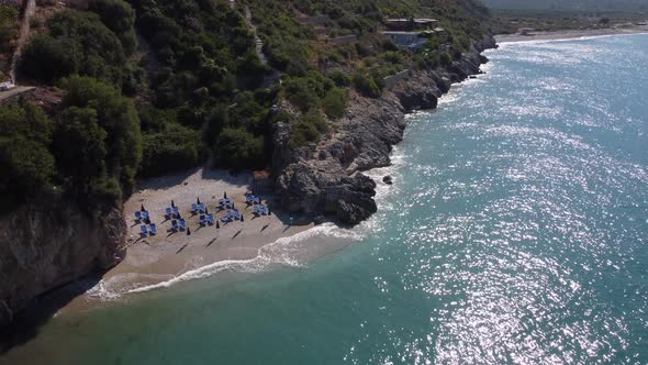 Beautiful Coastline of South Albania with Hills and Mountains Above Blue Azure Sea