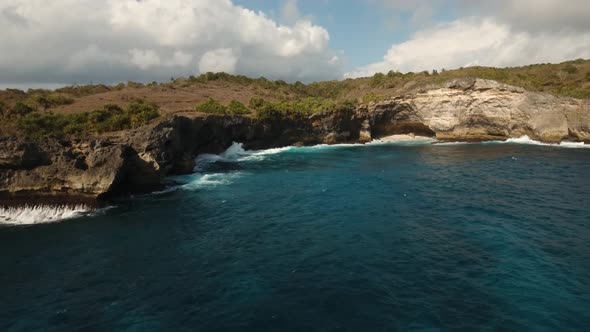 Seascape Cliffs Sea and Waves at Nusa Penida Bali Indonesia