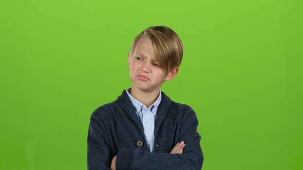 Kid Is Upset and Sad. Green Screen