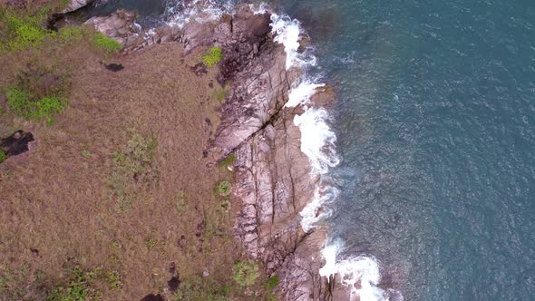 Beautiful sea summer landscape. Seashore water surface High quality video Bird's eye view