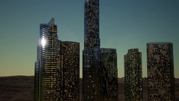 City Skyscrapers at Night in Desert