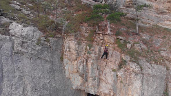 Team of Climbers Climb the Rocky Mountain, Aerial Shot