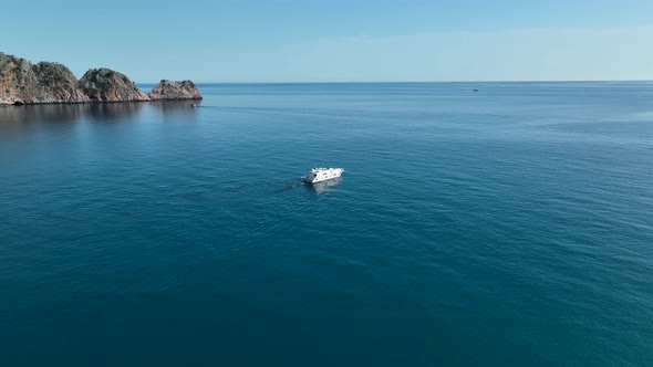 The yacht calls at the port aerial view 4 K