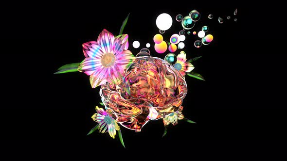 4K abstract art of a brain with flowers and bubbles alt