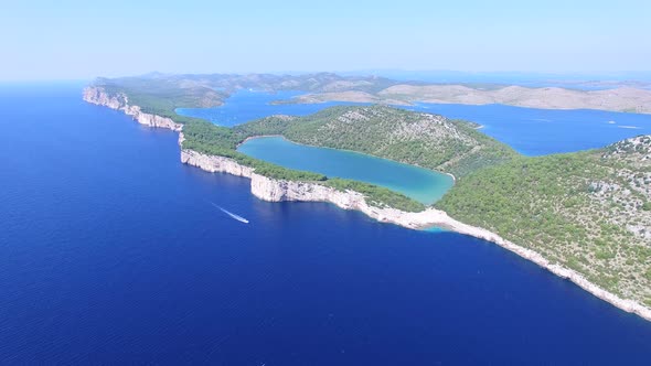Aerial view of Dalmatian islands and the salty lake of Dugi otok