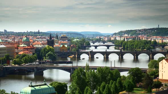 TIME LAPSE - Beautiful cityscape of Prague, Czech Republic, wide shot zoom in