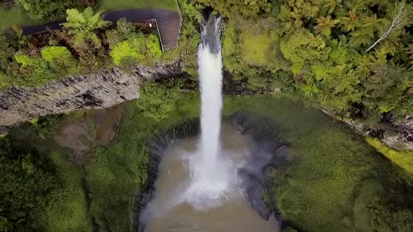Top-down footage of spectacular waterfall
