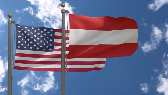 Usa Flag Vs Austria Flag On Flagpole