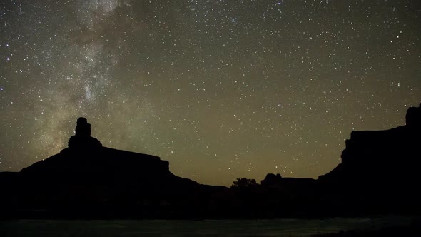 Star time lapse as milky wave moves past Gunnison Butte
