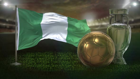 Nigeria Flag With Football And Cup Background Loop 4K