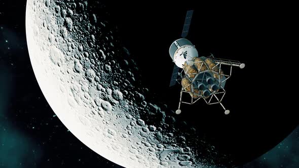 Interplanetary Space Station On The Background Of The Moon