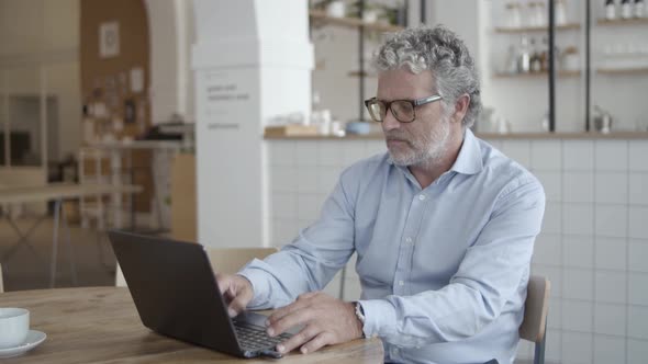 Serious Mature Businessman Using Laptop