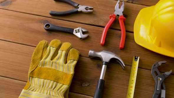 Different Work Tools on Wooden Boards