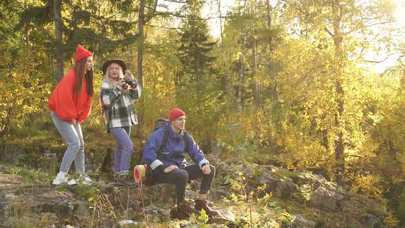 Active Young People Have Fun on Fresh Air in Forest