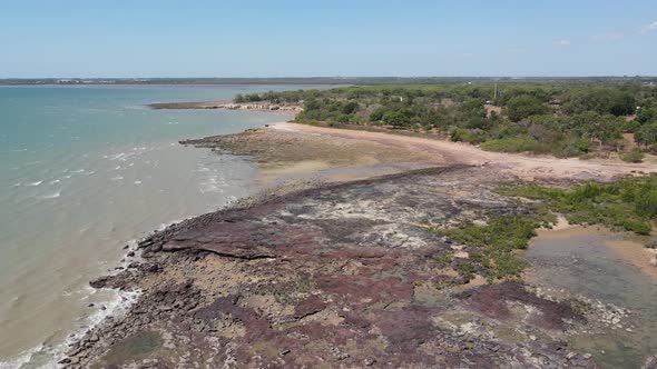 Aerial drone shot of Rocky Beach at East Point Reserve in Darwin, Northern Territory