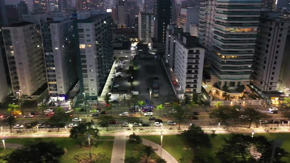 Night scape of coastal city of Santos state of Sao Paulo Brazil.